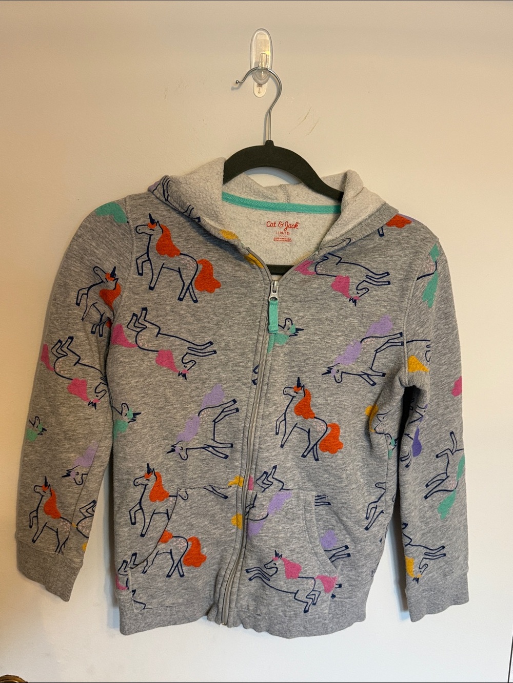 Cat & Jack Grey Unicorn Zip Hoodie with Colorful Accents